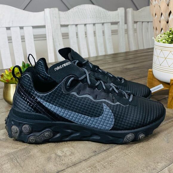 Nike React Element 55 Mens Black Gray Running Athletic Sneakers Size 10.5 - Picture 3 of 6
